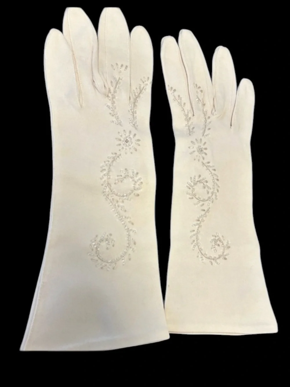 Vintage Off-White Gloves with Glass Beaded Design